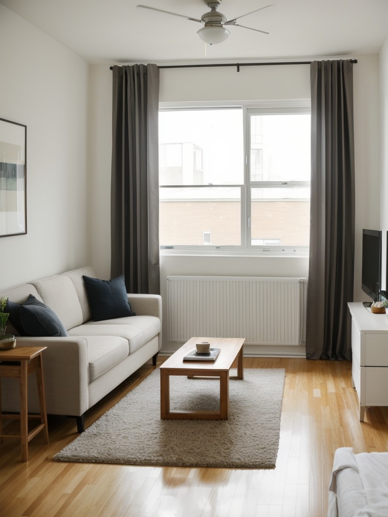 Strategies for making the most of a small studio apartment layout, such as using room dividers or curtains to visually separate different areas.