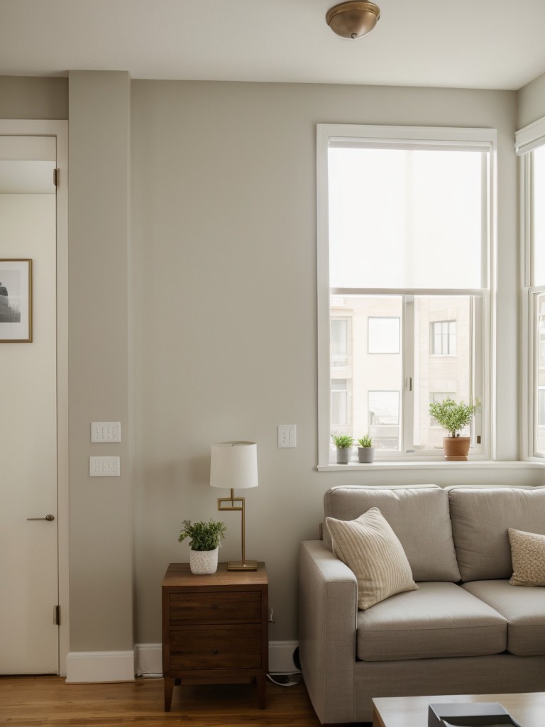 Tips for decorating a small apartment living room with limited natural light, including using mirrors and light-colored paint to optimize brightness.