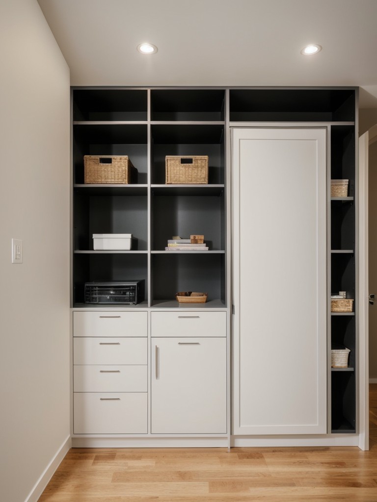 Creative space-saving solutions for small apartments such as multi-functional furniture and built-in storage.