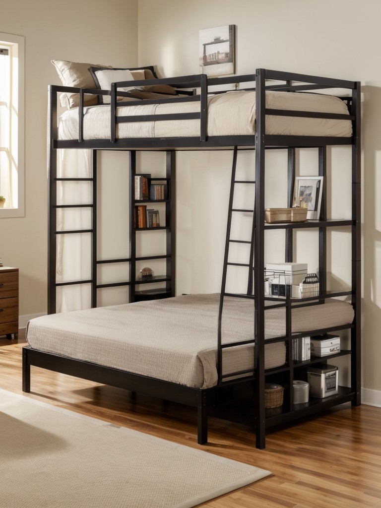 Utilizing vertical space with loft beds or high shelves for maximizing storage options in small apartments.