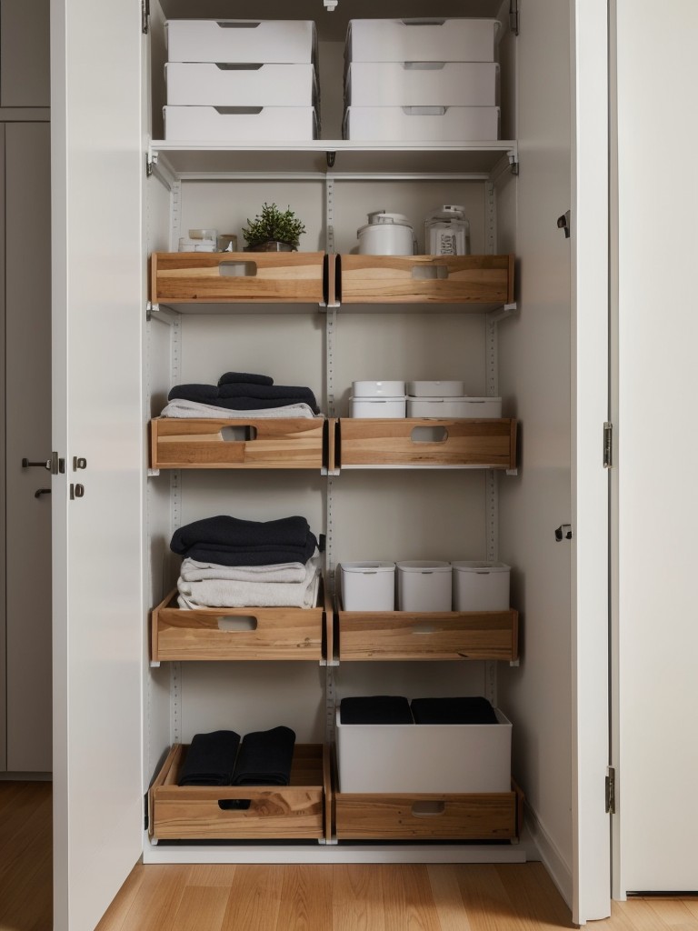 Utilizing wall-mounted or hanging storage solutions to free up floor space in small apartments.