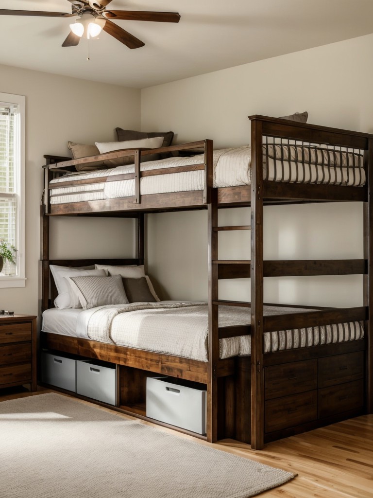 Consider a loft bed or a raised platform to create extra storage and separate the sleeping area from the living space.