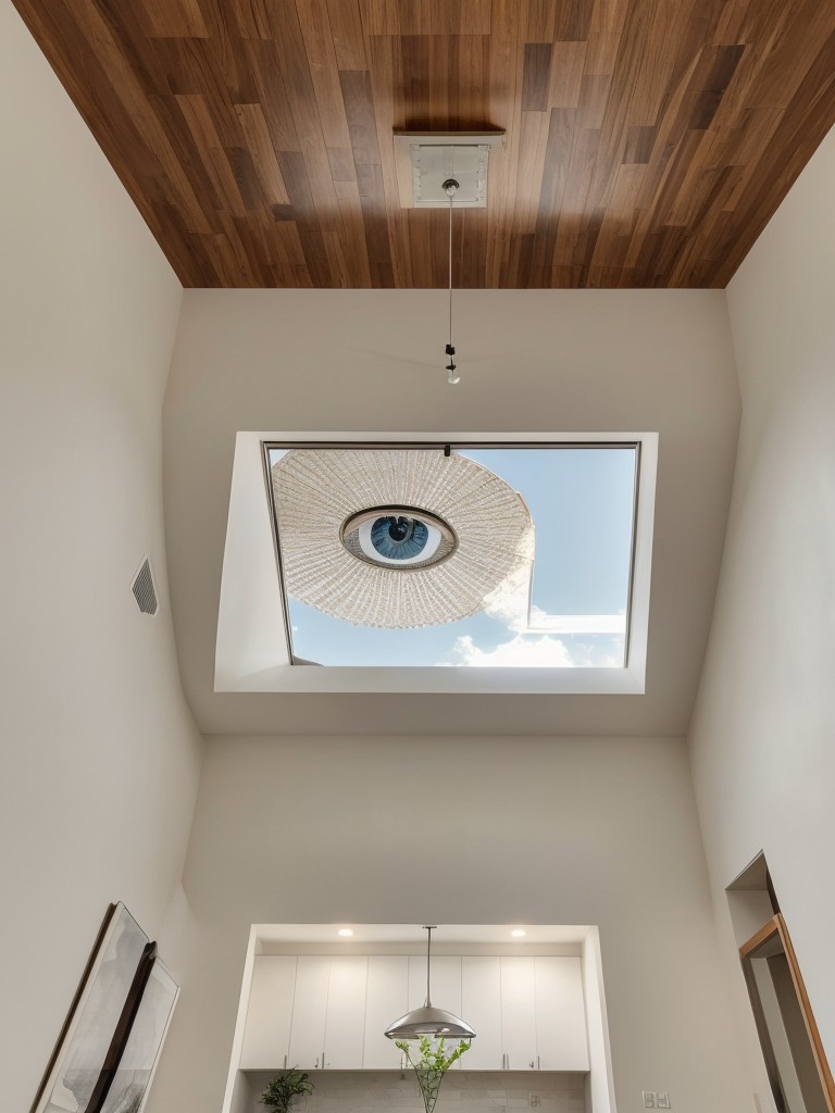 Hang artwork strategically to draw the eye upward and create the illusion of higher ceilings.