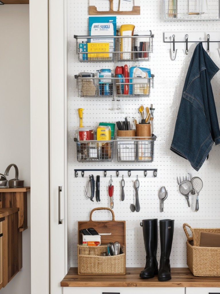 Install wall-mounted hooks or pegboards to keep frequently used items organized and easily accessible.