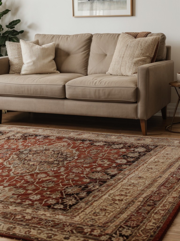 Use rugs or carpets to define different areas within the studio and add warmth and texture.