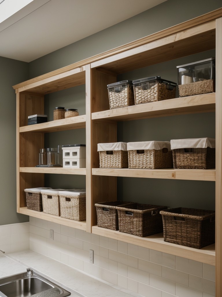 Utilize the ceiling for extra storage with hanging racks or overhead shelves.