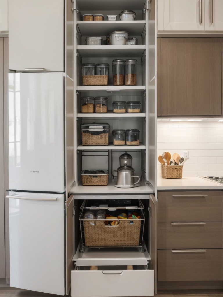 Utilize the kitchenette efficiently with organizers and compact appliances.