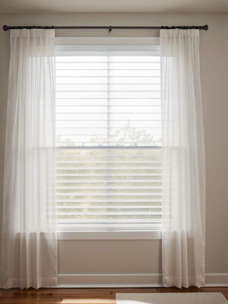 Opt for minimalist window treatments like sheer curtains or simple roller blinds to maintain the light and airy feel.