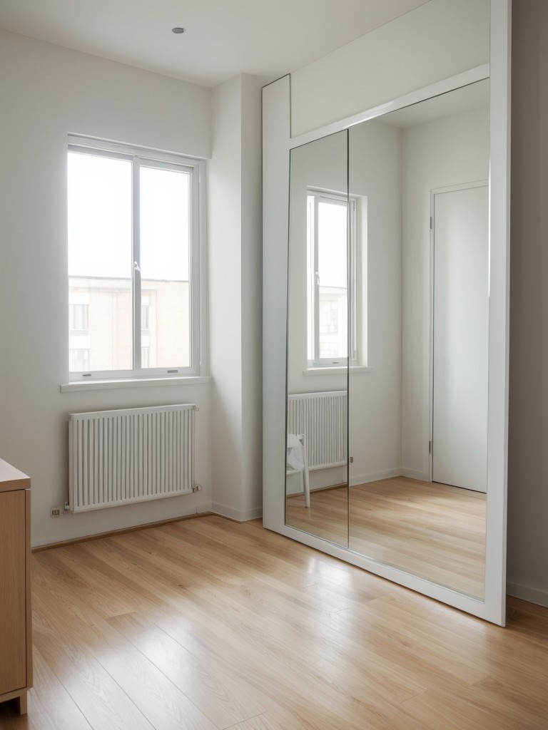 Use mirrors strategically to reflect light and create an illusion of space in a minimalist apartment.