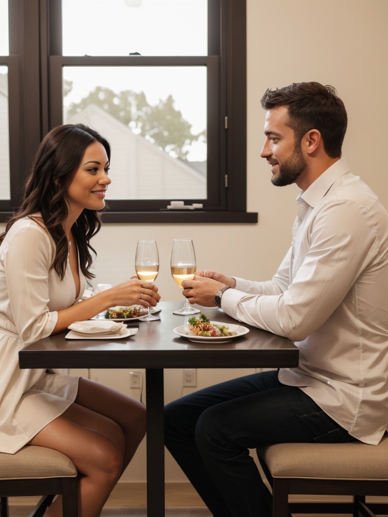 Schedule regular virtual date nights where you dress up and have a romantic dinner together, even though you're physically apart.