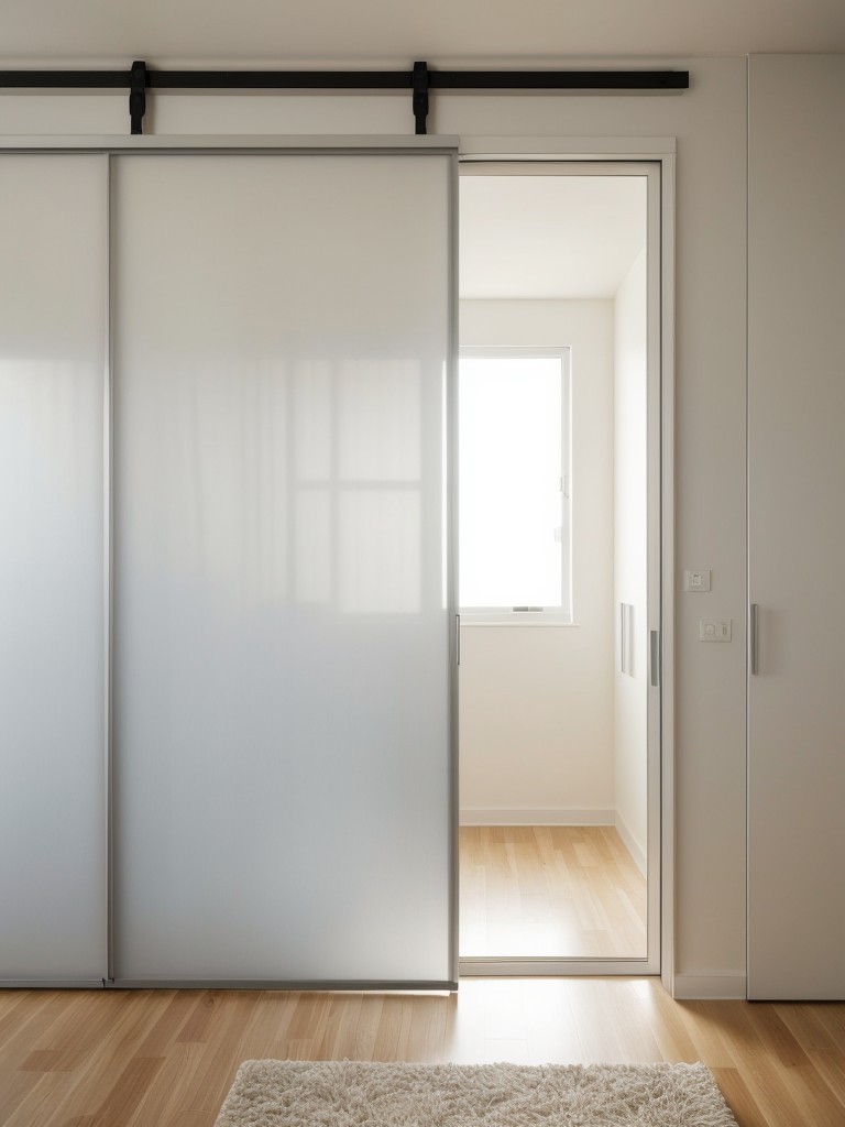 Installing sliding or folding doors with frosted glass panels to create a sense of privacy while still allowing light to flow into the walk-in wardrobe of a small apartment.