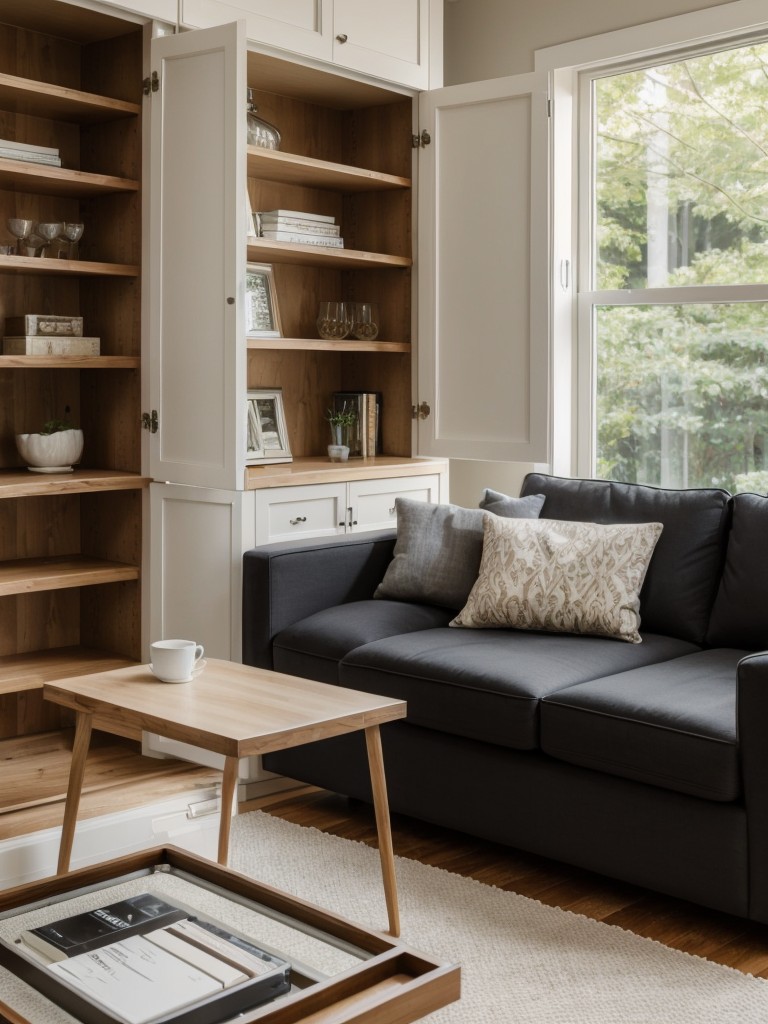 Opt for furniture with built-in storage, such as coffee tables with hidden compartments or bookshelves with cabinets.