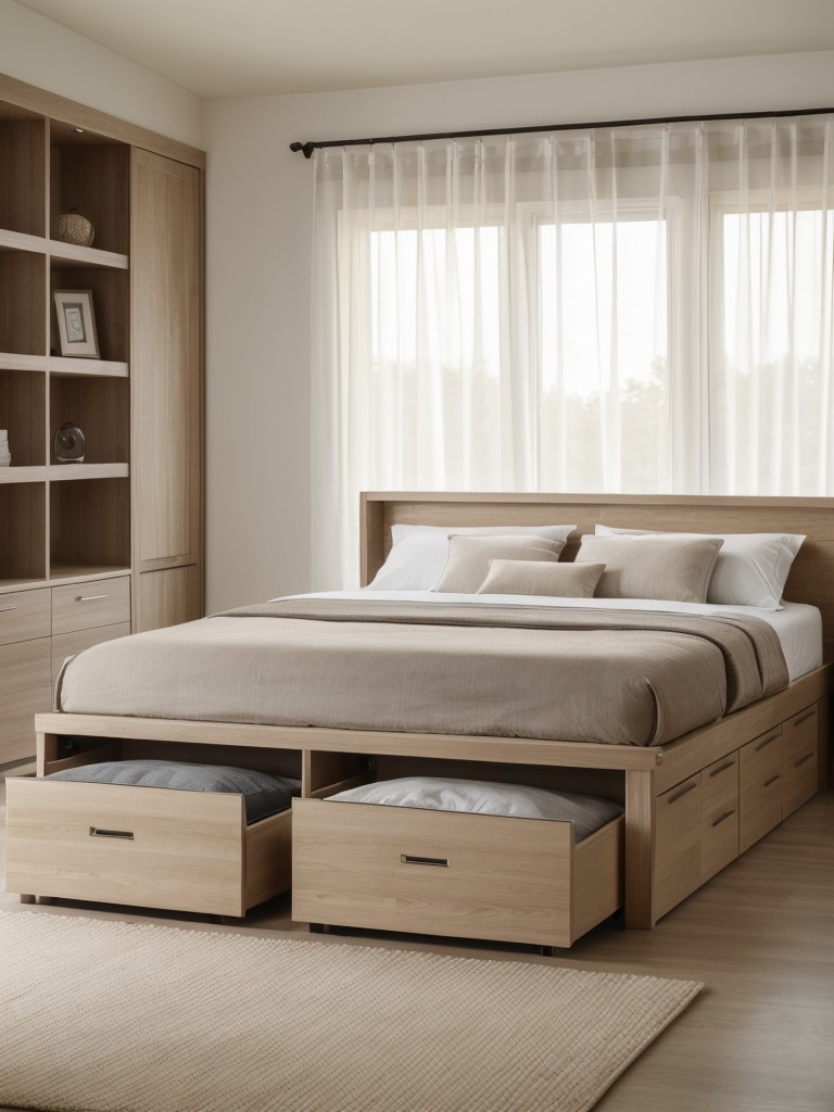 Utilize multifunctional furniture like ottomans with hidden compartments or beds with built-in drawers.