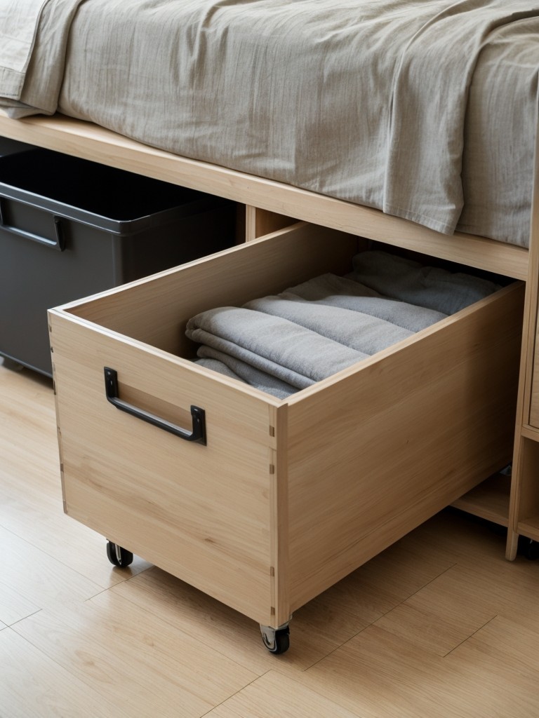 Utilize the space under the bed with rolling bins or storage containers.