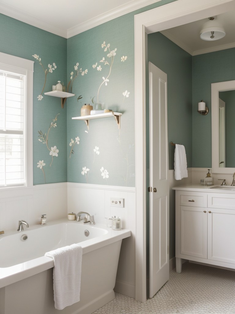 Incorporate playful wall decals or removable wallpaper to liven up your bathroom walls without long-term commitment.