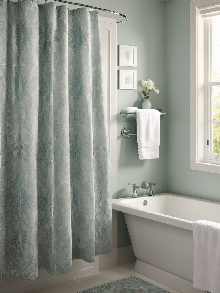 Make a statement with a vibrant, patterned shower curtain that acts as a focal point in your bathroom.