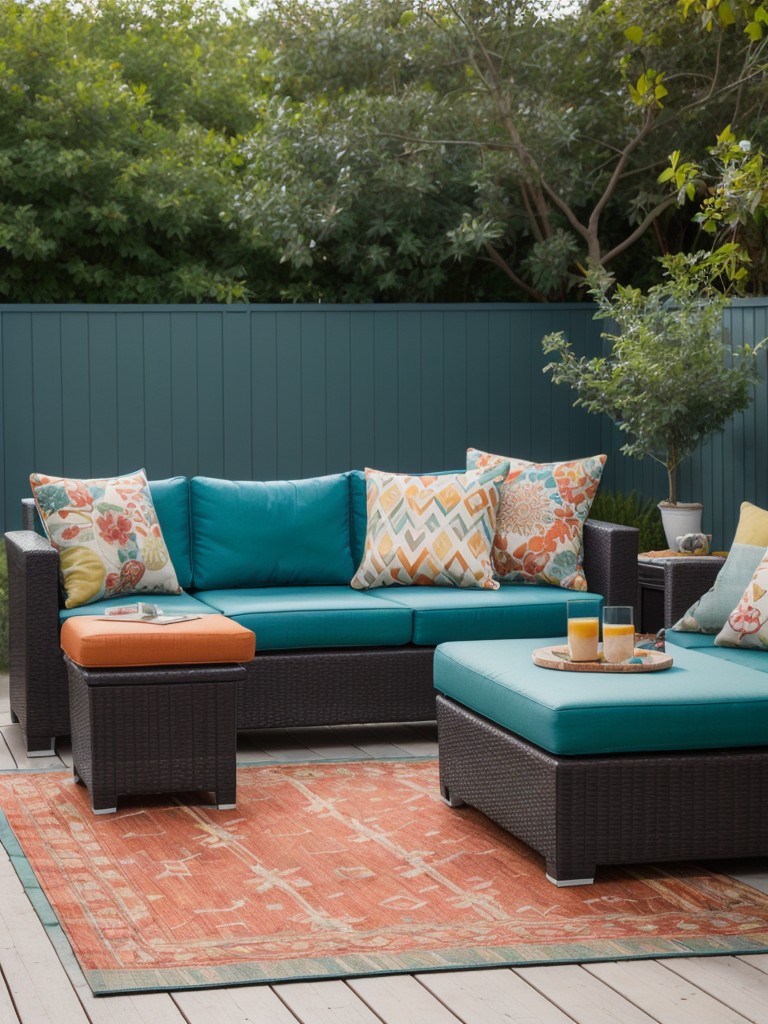 Add outdoor rugs or colorful cushions to brighten up the space and make it feel more inviting.