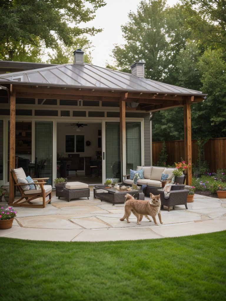 Create a pet-friendly patio with a designated area for your furry friends to relax and play.