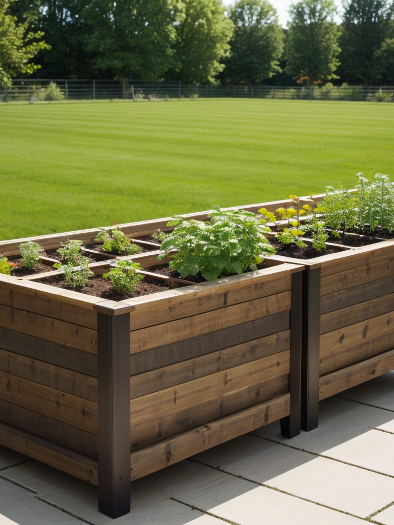 Create a small herb or vegetable garden using raised beds or planters.