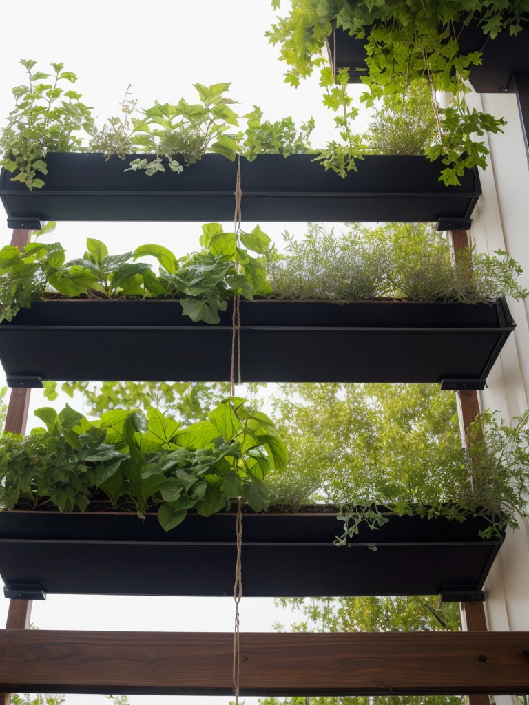 Incorporate vertical gardening by using hanging planters or trellises to maximize the available space.