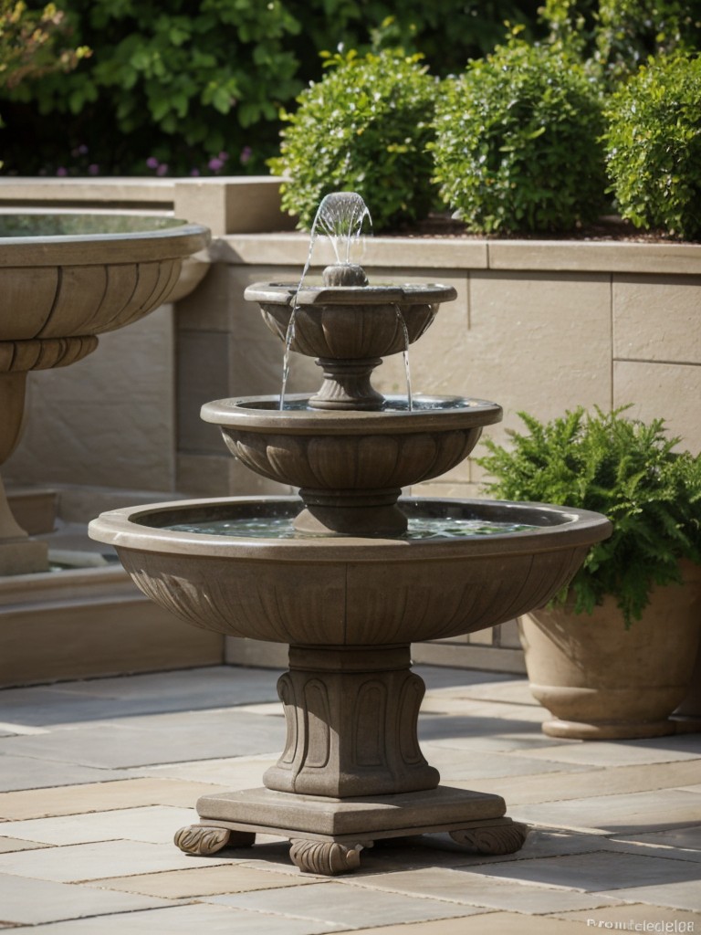 Incorporate a water feature, such as a small fountain or birdbath, to add tranquility to the patio.