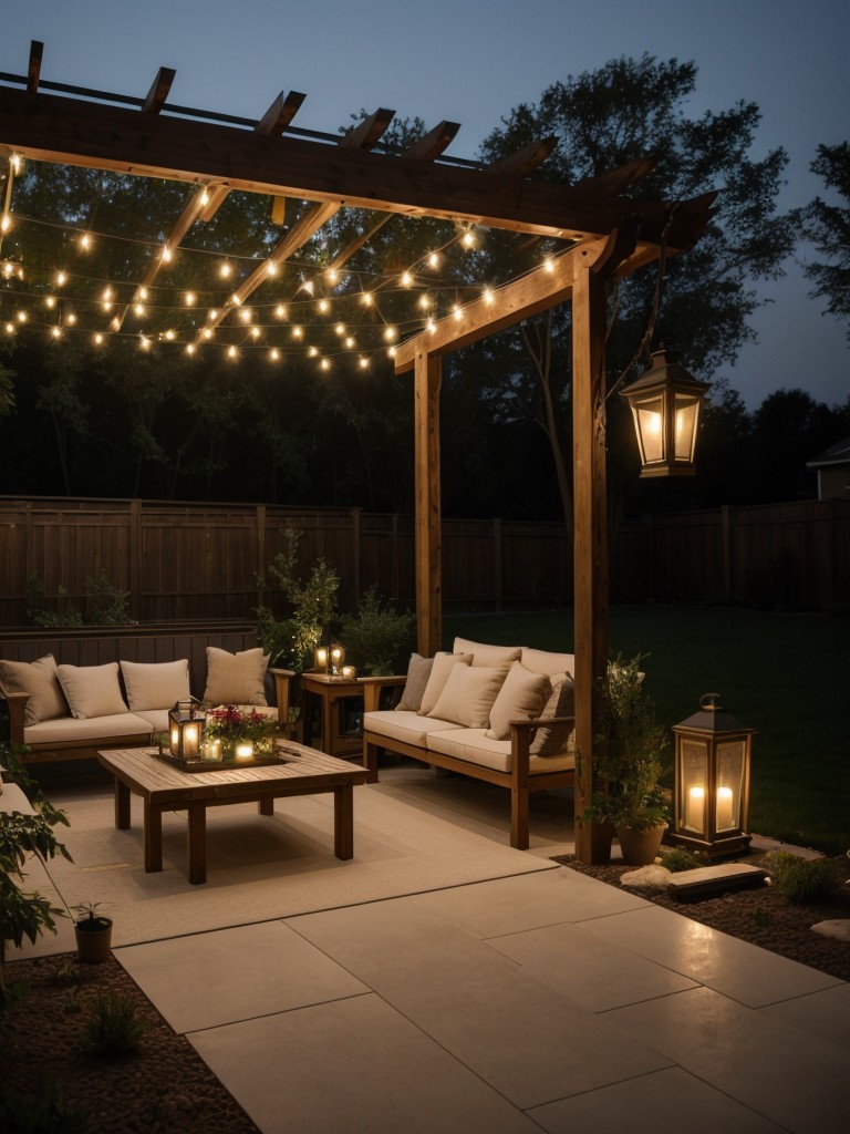 Install a privacy screen or pergola to create a secluded space, and add string lights or lanterns for a cozy atmosphere in the evenings.