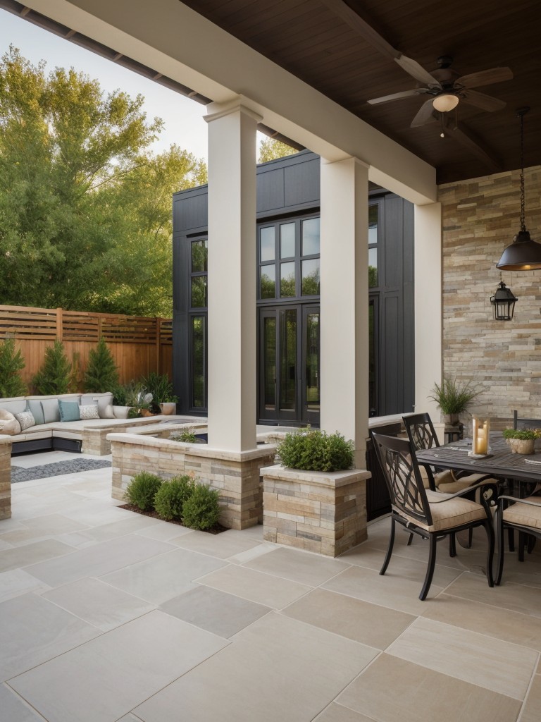 Use outdoor art or a decorative wall panel to add a personal touch to the patio design.