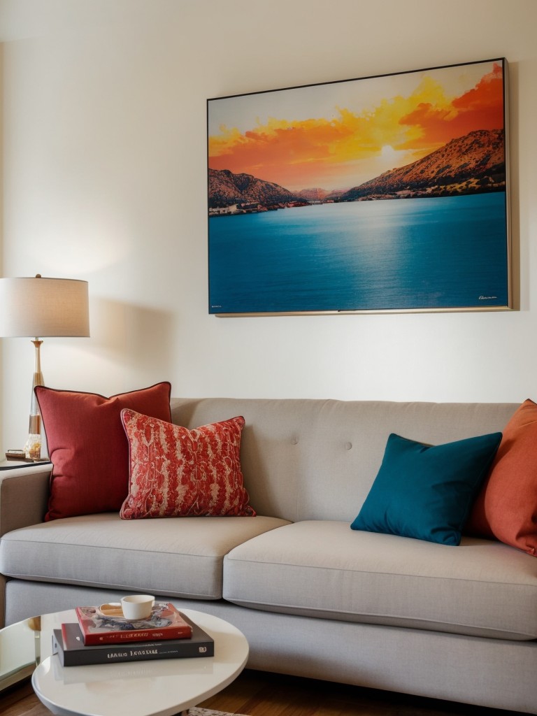 Add pops of color and personality to the room with statement artwork or accent pillows.