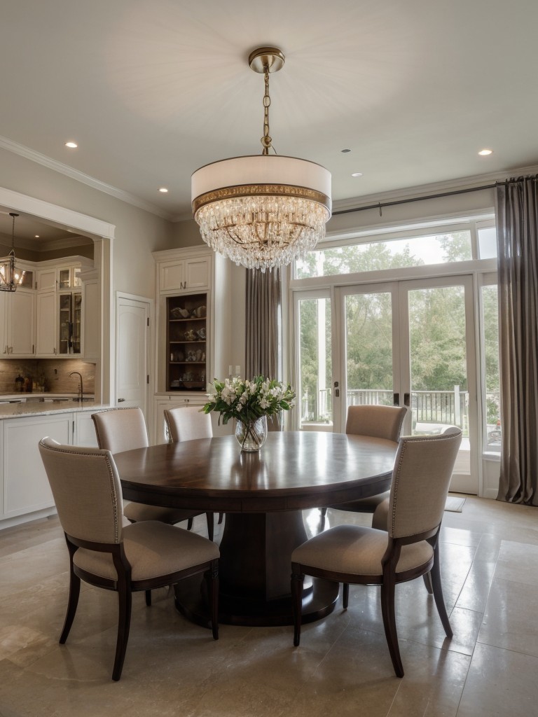 Add a touch of luxury with a statement chandelier or pendant lights.