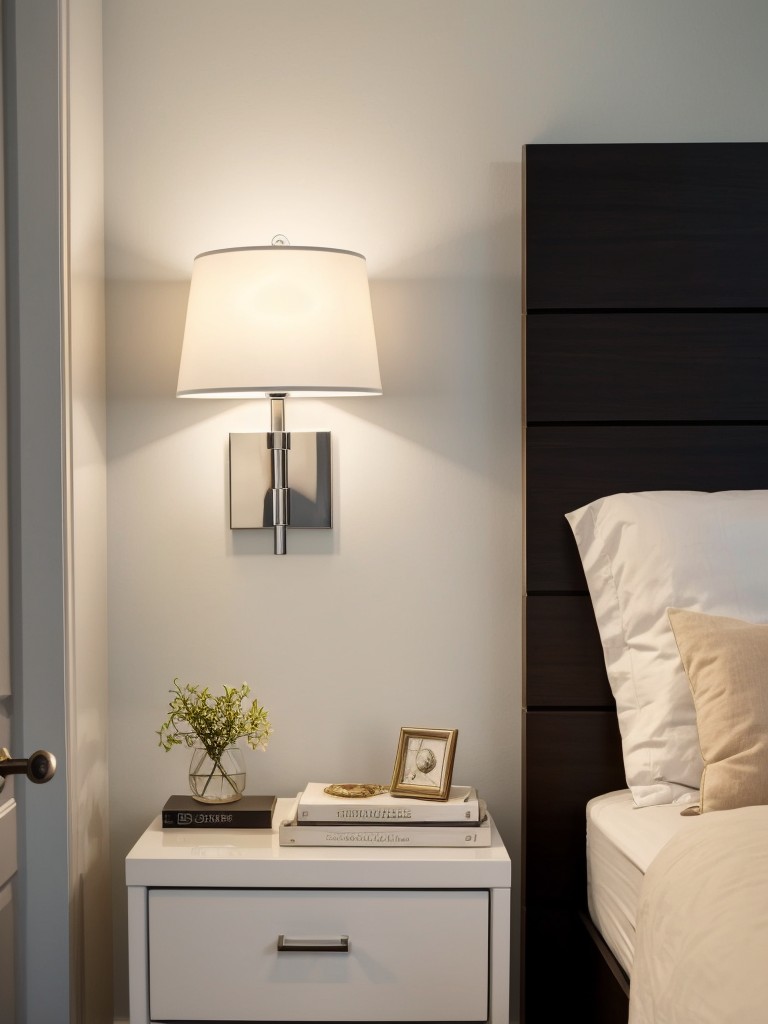 Use wall-mounted or hanging bedside lighting to free up space on nightstands.
