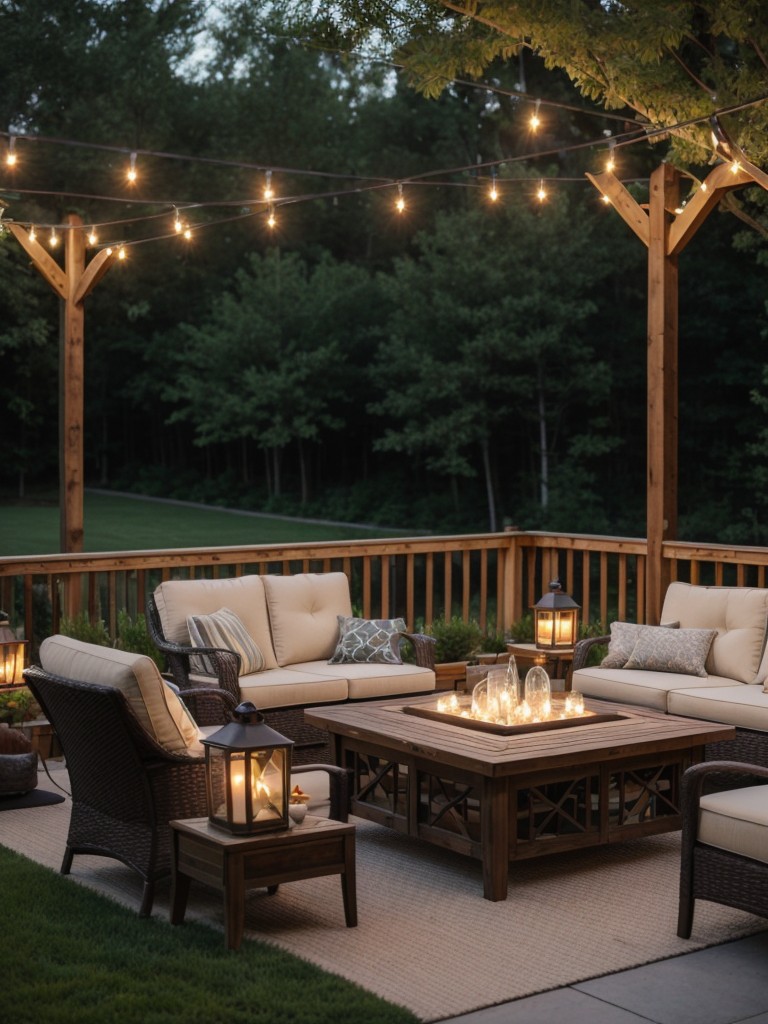 Enhance the ambiance with string lights, lanterns, and comfortable outdoor furniture.