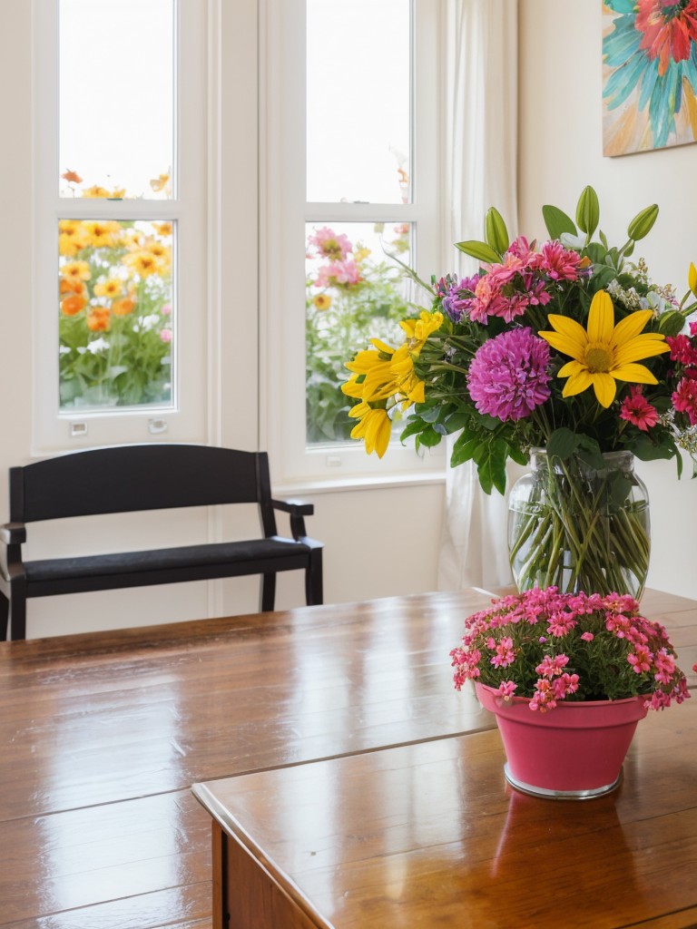 Incorporate colorful and vibrant flowers to add a pop of color and create a cheerful atmosphere.