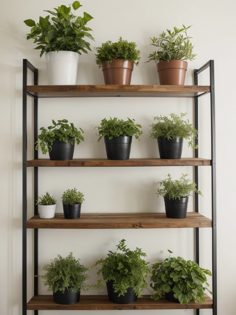 Use hanging planters or wall-mounted shelves to save space and add greenery to vertical surfaces.