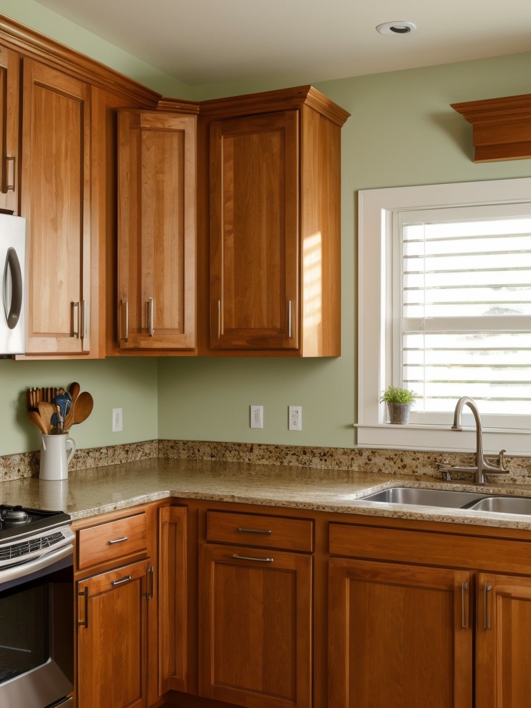 Add a pop of color to your kitchen by painting your cabinets or installing vibrant cabinet handles.