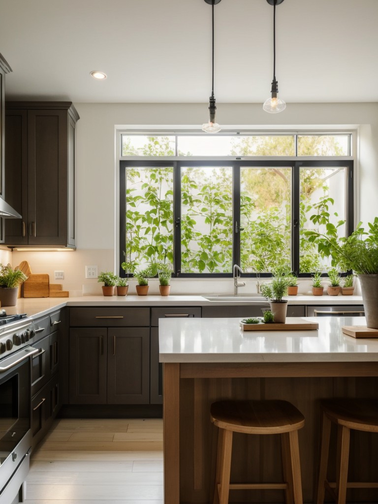 Add a touch of nature by incorporating indoor plants or a small herb garden in your kitchen.