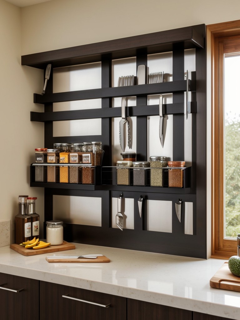 Install a magnetic knife strip or spice rack on the wall to free up counter space and keep your kitchen organized.
