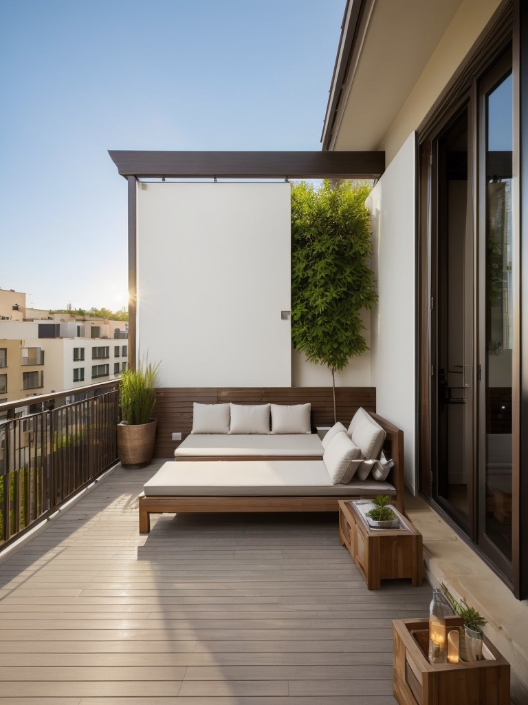 Hang outdoor artwork or decorative panels to add privacy and visual interest to your balcony.