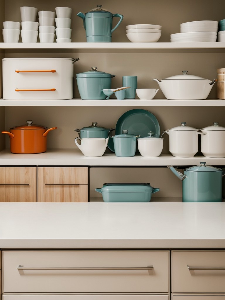 Incorporate a neutral color palette with pops of color through accessories like vibrant kitchen utensils or bold artwork.
